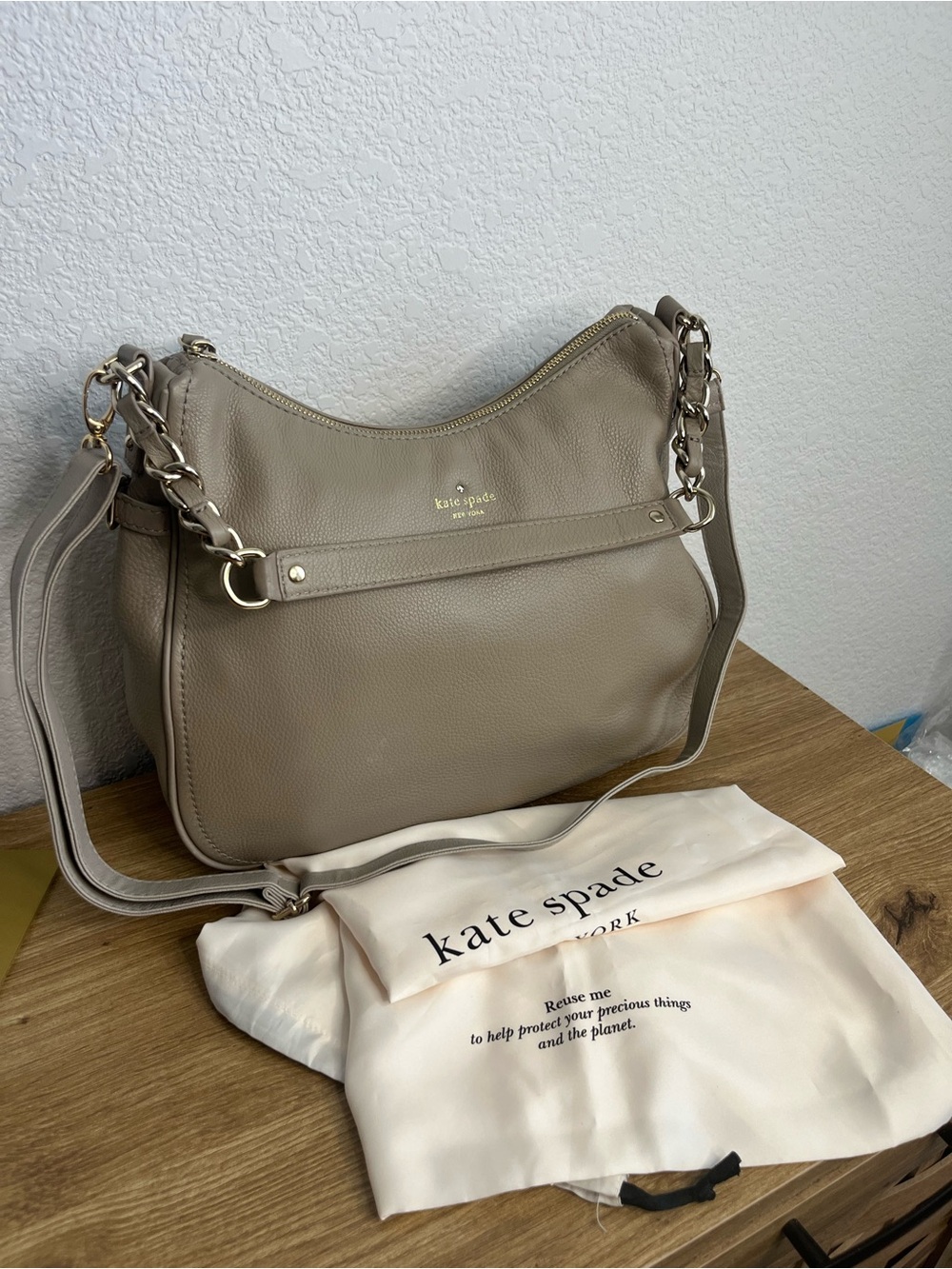 Kate Spade Cobble Hill Finley Leather Hobo Bag Set Taupe
